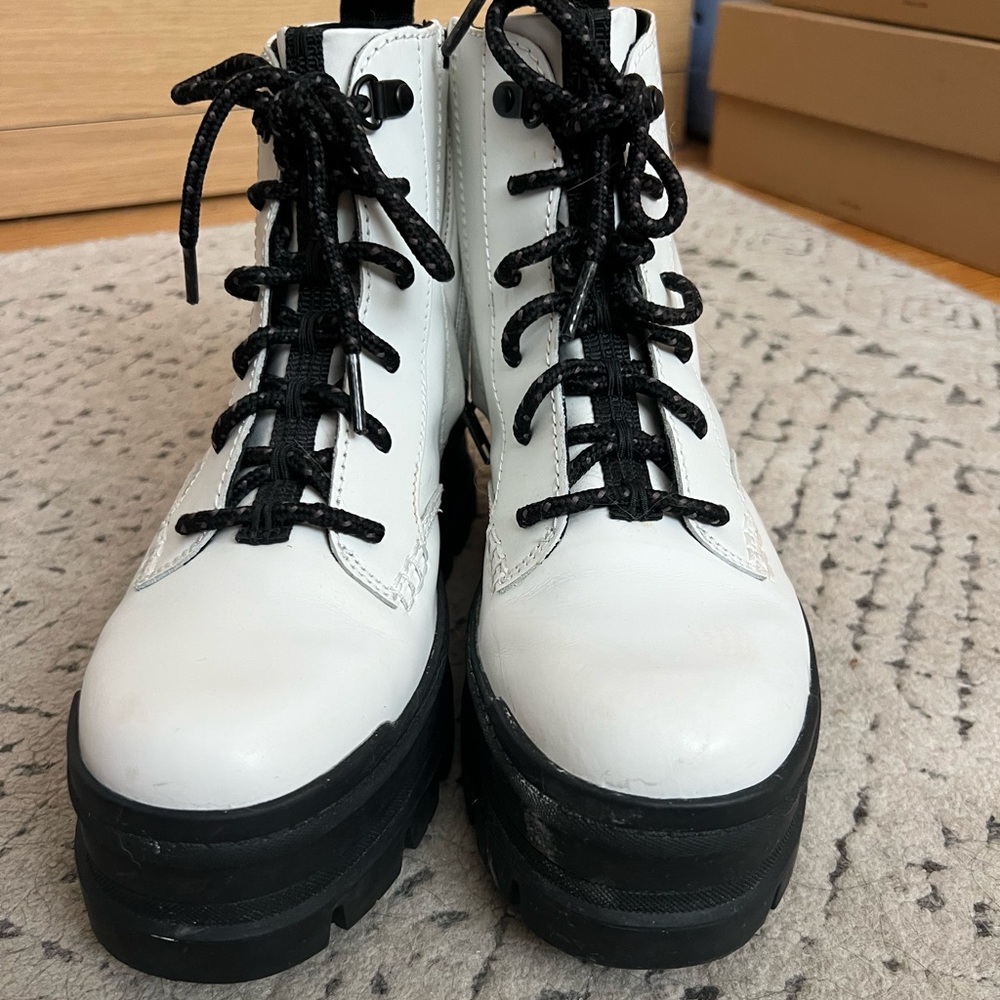 UGG White and Black Platform Lace-Up Combat Boots